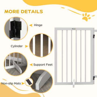 Free Standing Pet Gate, Foldable Dog Gates with 2 Support Feet, 4 Panels for Doorway Stairs, White