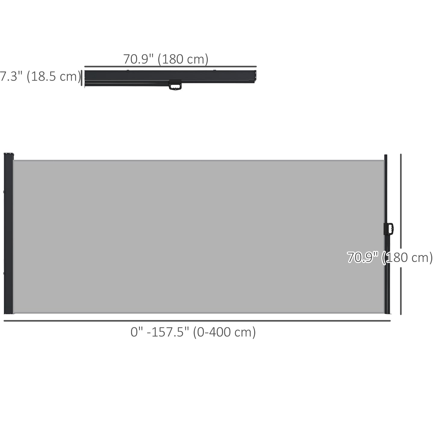13' x 6' Retractable Side Awning, Outdoor Privacy Screen for Garden, Hot Tub, Balcony, Terrace, Pool, Light Grey