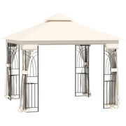 10'x10' Soft-top Patio Gazebo with Double Tier Roof, Mesh Curtains, Display Shelves, Top Hooks, Cream