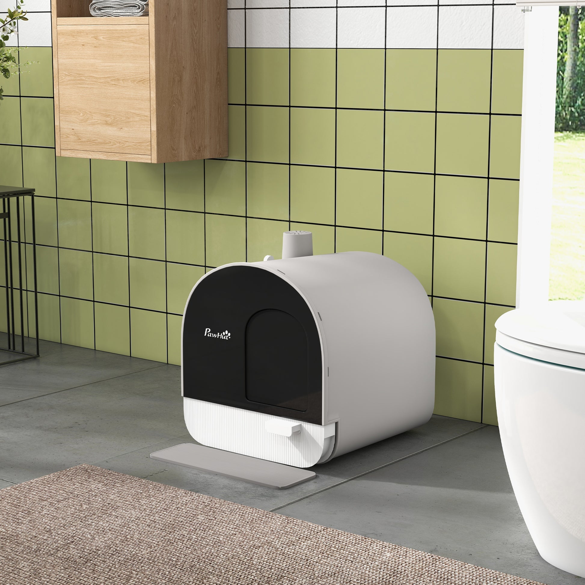 Cat Litter Box with Lid, Removable Tray, Scoop, Filter, Light Grey