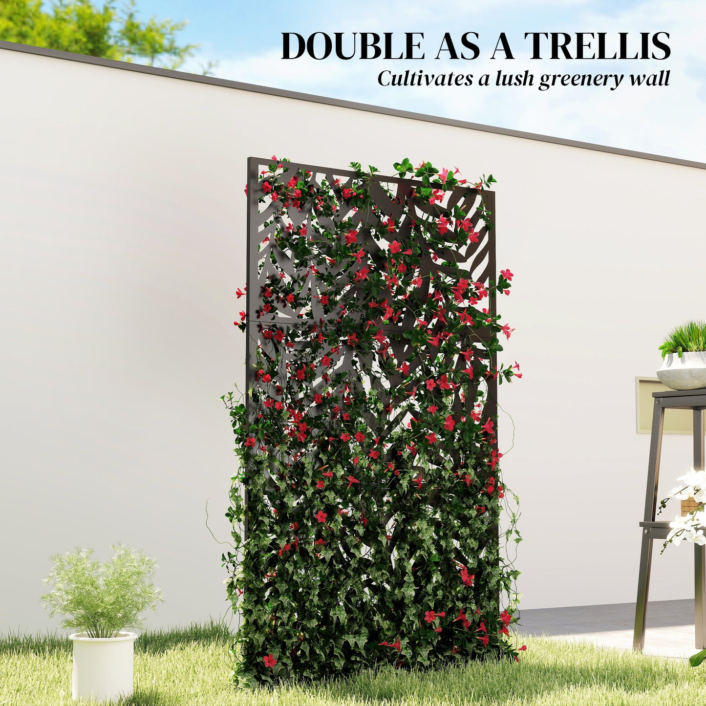 Metal Outdoor Privacy Screen, 72" x 38" Freestanding Outdoor Divider, Black