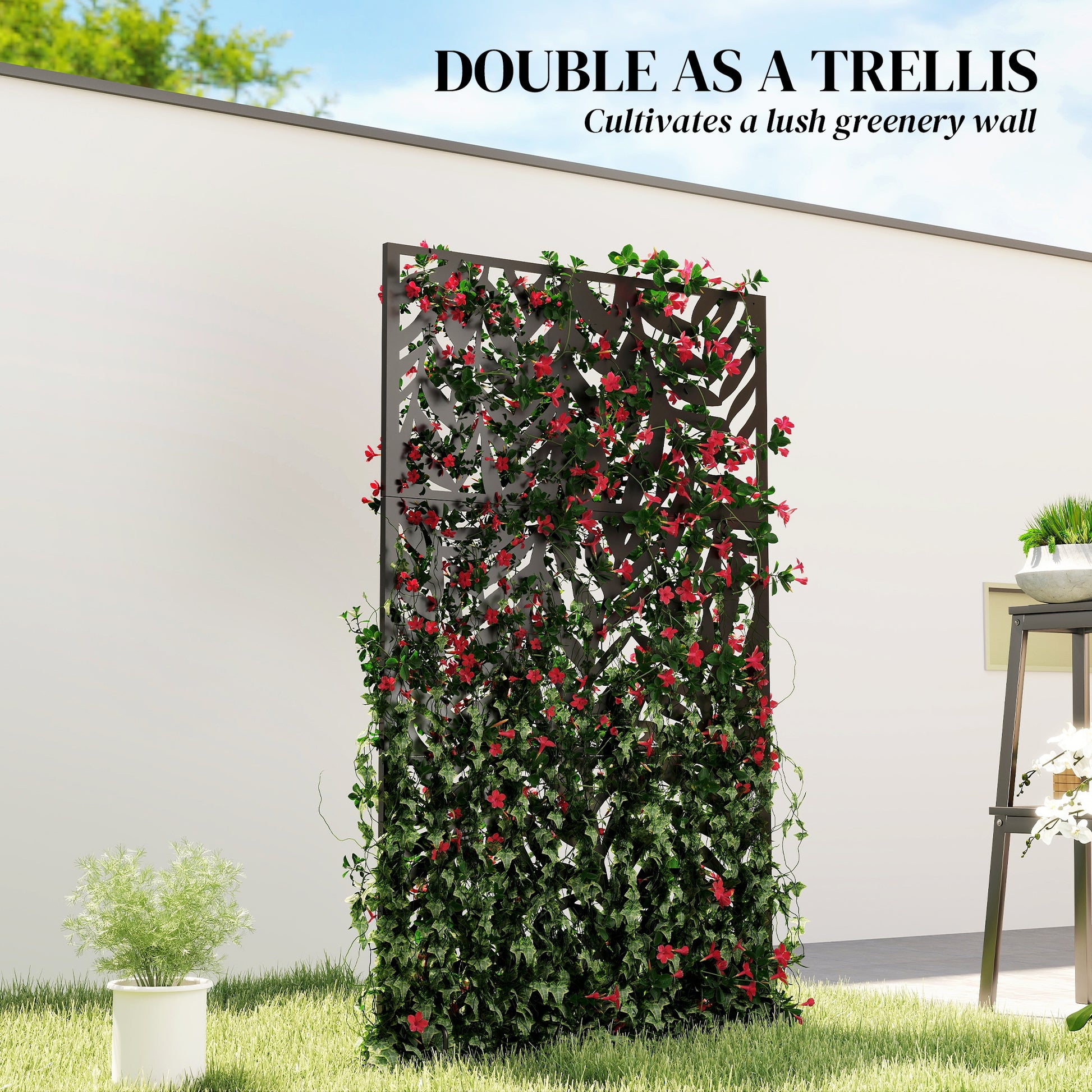Metal Outdoor Privacy Screen, 72" x 38" Freestanding Outdoor Divider, Black