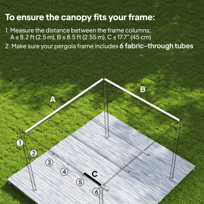 8.2' x 8.4' Retractable Pergola Canopy Replacement for 10' x 10' Frame, Cover Replacement (Cover Top Only), Light Grey
