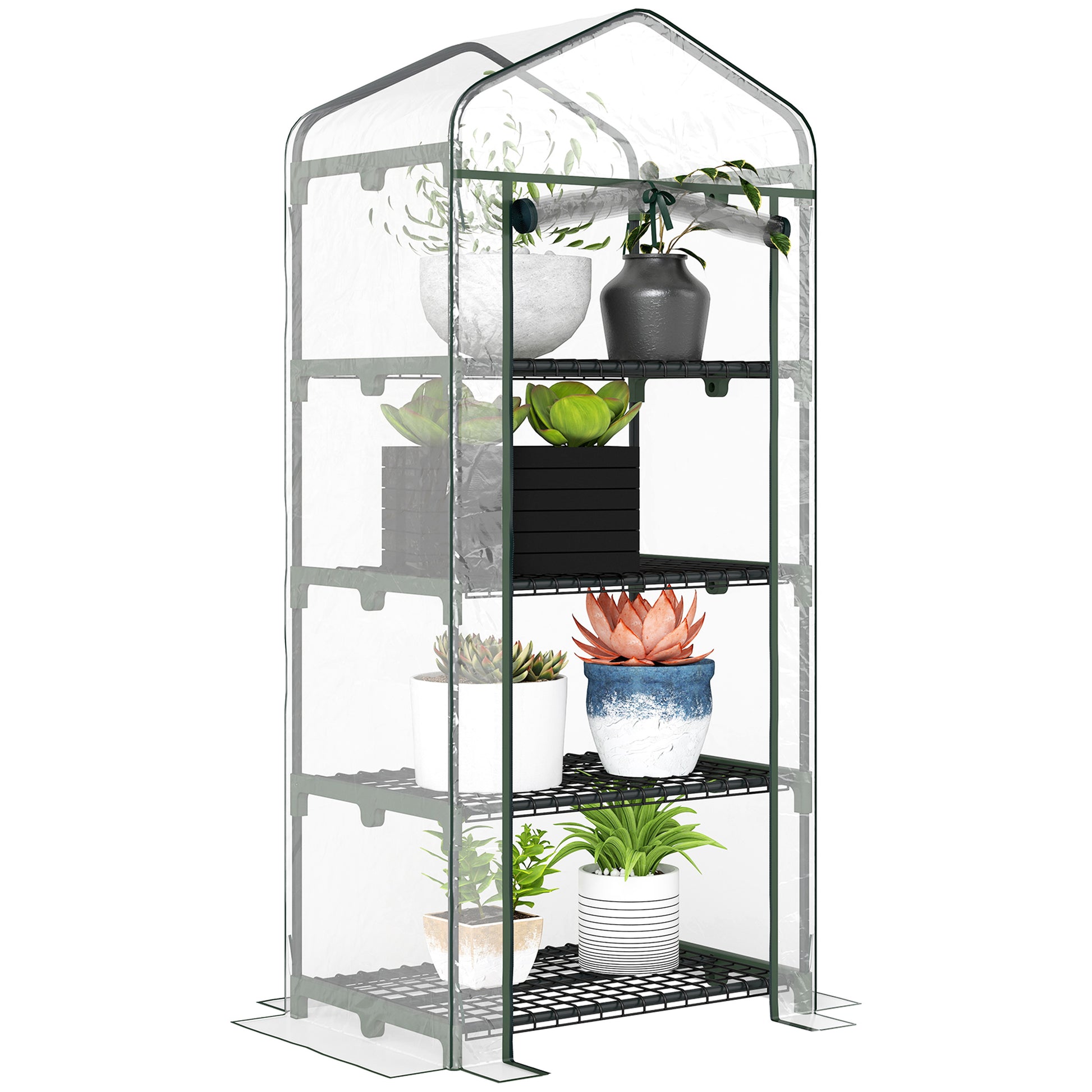 Portable Greenhouse with 4 Tier Shelves Outdoor Hot House, Steel Frame, PVC Cover, 28" x 20" x 63", Transparent