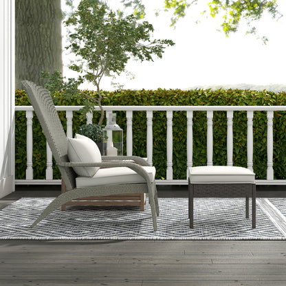 Wicker Adirondack Chair with Ottoman, Patio Cushioned Muskoka Chair, Outdoor Fire Pit Chair with High-back and Armrests, for Deck, Garden, Backyard, Grey/Cream White