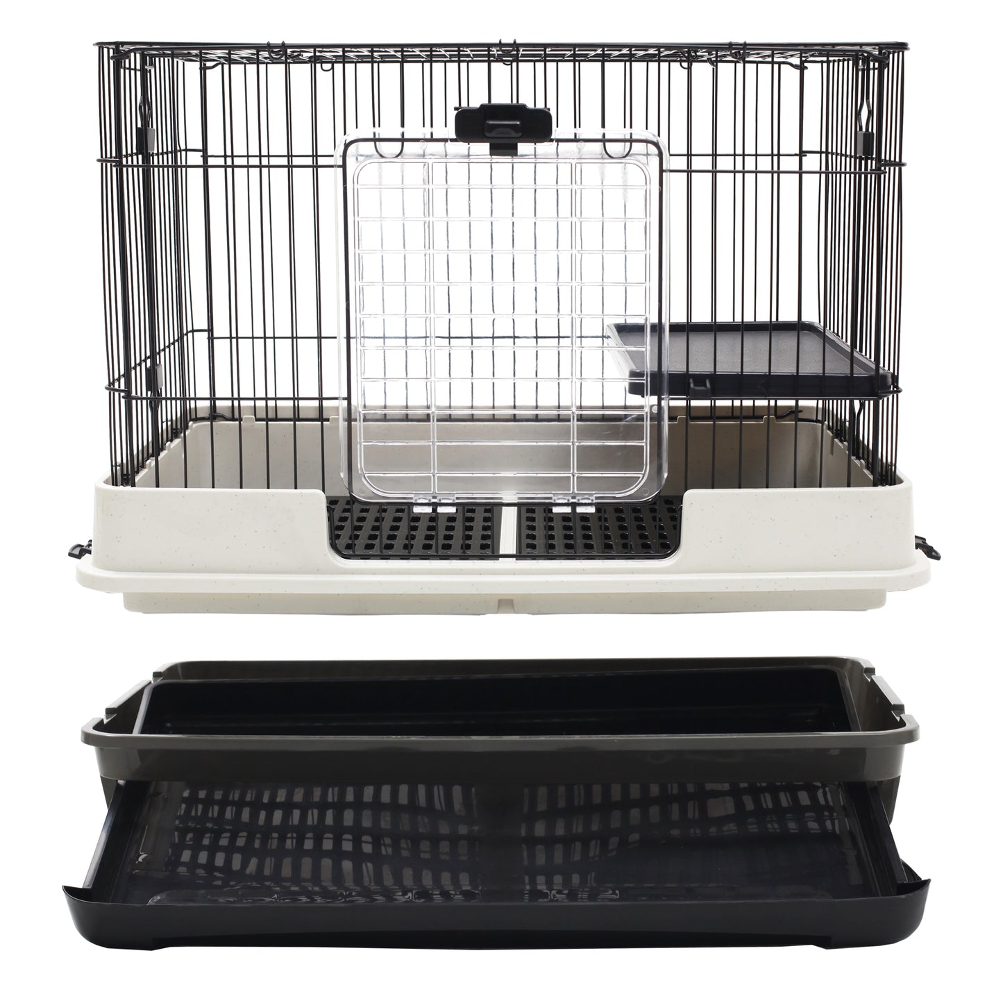 28"H Guinea Pig Cage, 2-Level Rabbit Cage for Ferret, Chinchilla, Hedghog, Bunny, Small Animal Habitat with Wheels, Slide-out Tray, Ramp, Black
