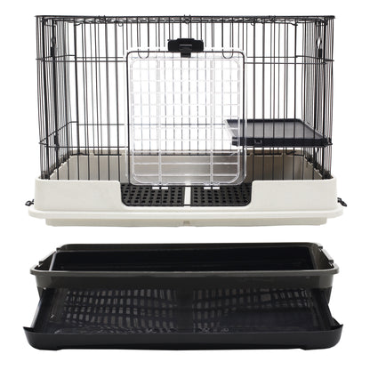 28"H Guinea Pig Cage, 2-Level Rabbit Cage for Ferret, Chinchilla, Hedghog, Bunny, Small Animal Habitat with Wheels, Slide-out Tray, Ramp, Black