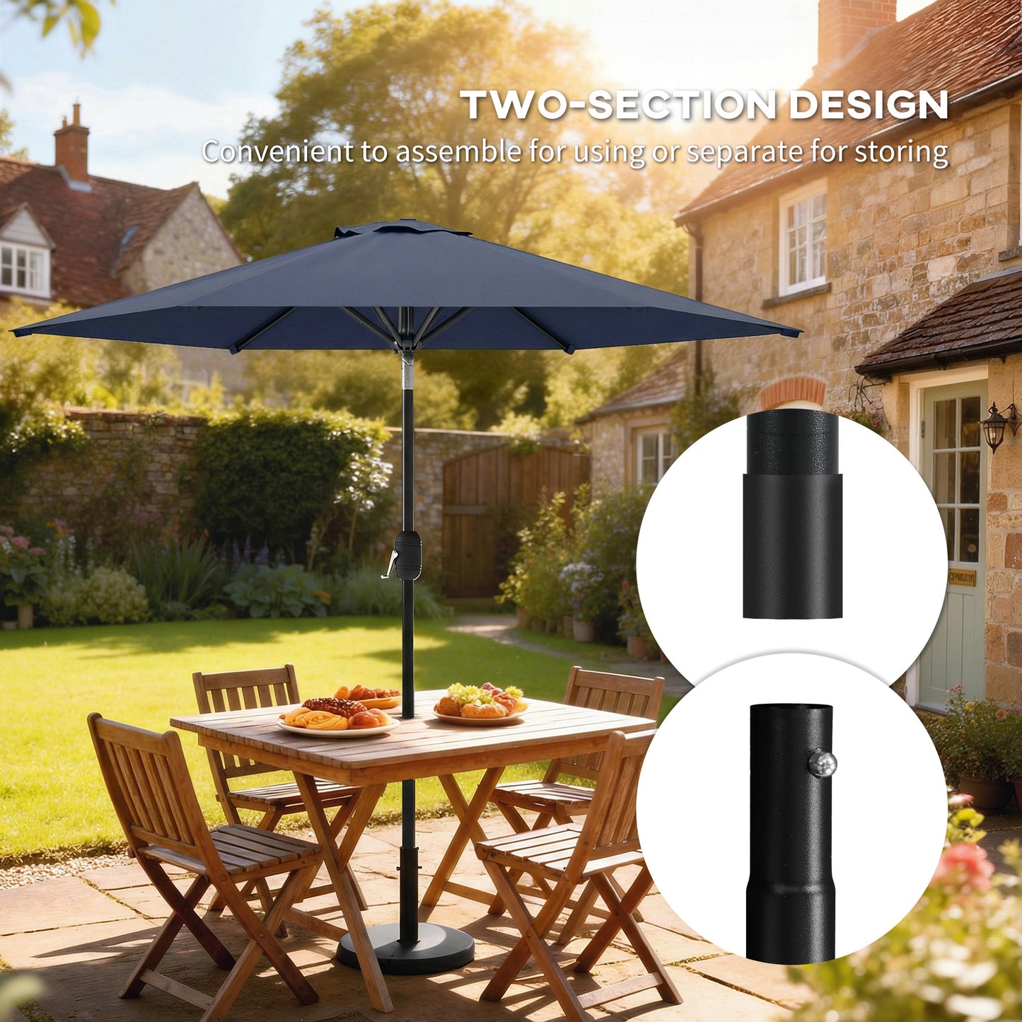 Patio Sun Umbrella, Outdoor Parasol with 6 Ribs, Blue