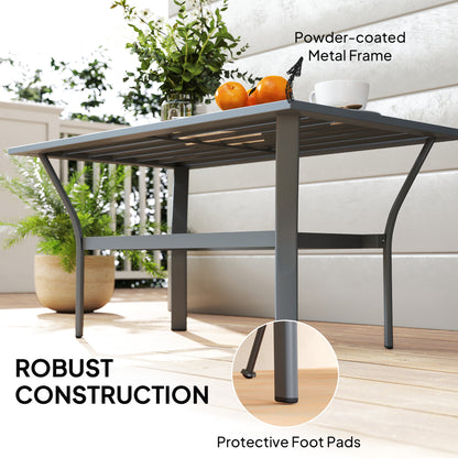 Outdoor Side Table with Slatted Tabletop, Metal Patio Coffee Table for Garden, Balcony, Dark Grey