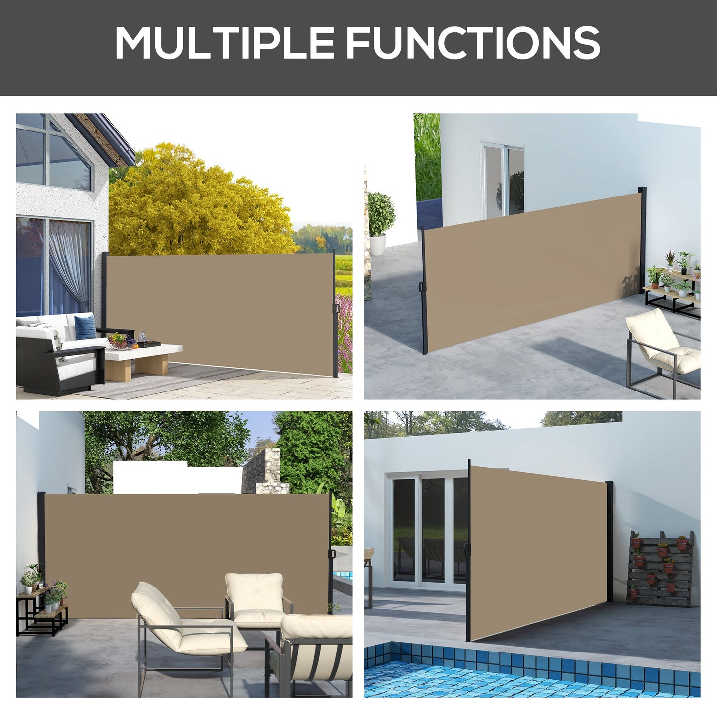 13' x 6' Retractable Side Awning, Outdoor Privacy Screen for Garden, Hot Tub, Balcony, Terrace, Pool, Khaki