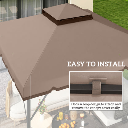 10' x 10' Gazebo Canopy Replacement, Double-Tier Outdoor Gazebo Cover Top Roof, TOP ONLY, Khaki/Brown