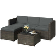 3 Pieces Patio Furniture Set with Cushions, Outdoor PE Rattan Wicker Conversation Corner Sofa Set, Dark Grey