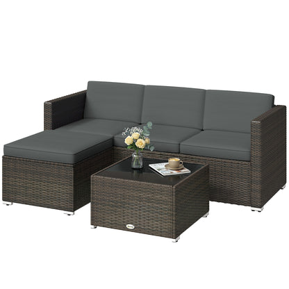 3 Pieces Patio Furniture Set with Cushions, Outdoor PE Rattan Wicker Conversation Corner Sofa Set, Dark Grey