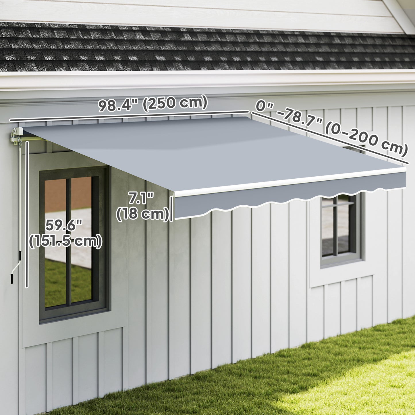 8' x 7' Retractable Awning, Patio Awnings, Sunshade Shelter with 280 g/m² UV & Water-Resistant Fabric and Aluminum Frame for Deck, Balcony, Yard, Grey