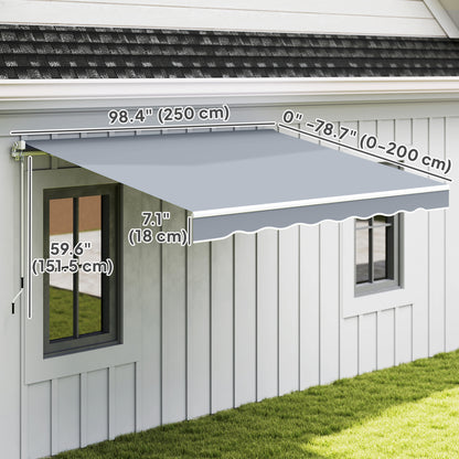 8' x 7' Retractable Awning, Patio Awnings, Sunshade Shelter with 280 g/m² UV & Water-Resistant Fabric and Aluminum Frame for Deck, Balcony, Yard, Grey