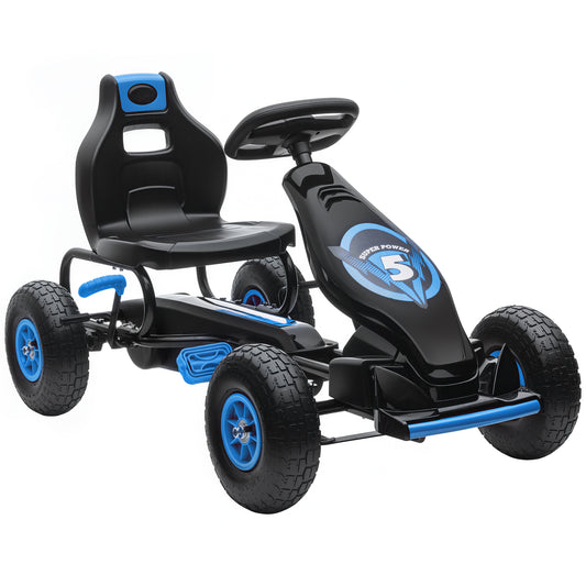 Aosom Kids Pedal Go Kart, Ride On Toys for Boys Girls with Ergonomic Adjustable Seat, Rubber Wheels Shock Absorb, Safety Hand Brake, Ages 5-12 Years Old, Blue