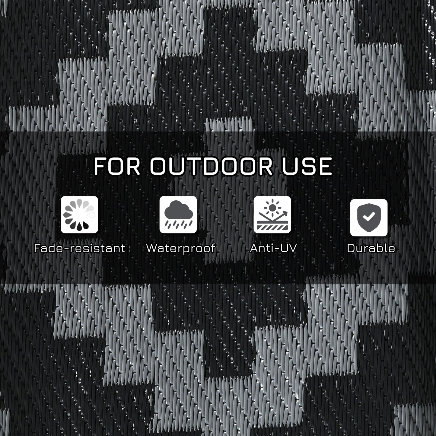 Reversible Outdoor Rug Waterproof Plastic Straw RV Rug with Carry Bag, 8' x 10', Black and Grey Geometric
