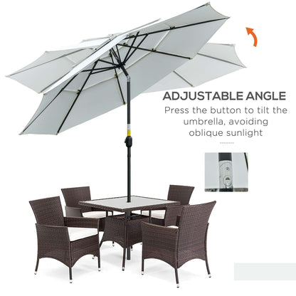 9FT 3 Tiers Patio Umbrella Outdoor Market Umbrella with Crank, Push Button Tilt for Deck, Backyard and Lawn, Cream White