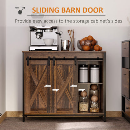 Industrial Sideboard, Buffet Cabinet with Sliding Barn Doors, Storage Cabinets and Adjustable Shelves for Living Room, Kitchen, Home Bar, Rustic Brown