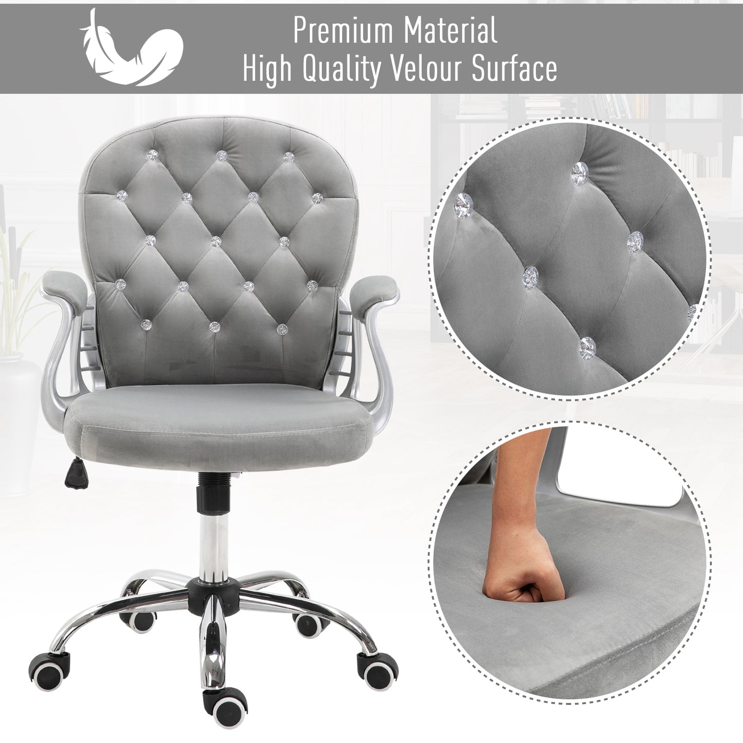 Office Chair, Comfortable Computer Desk Chair with Padded Seat and Adjustable Height, Tufted Back, Grey