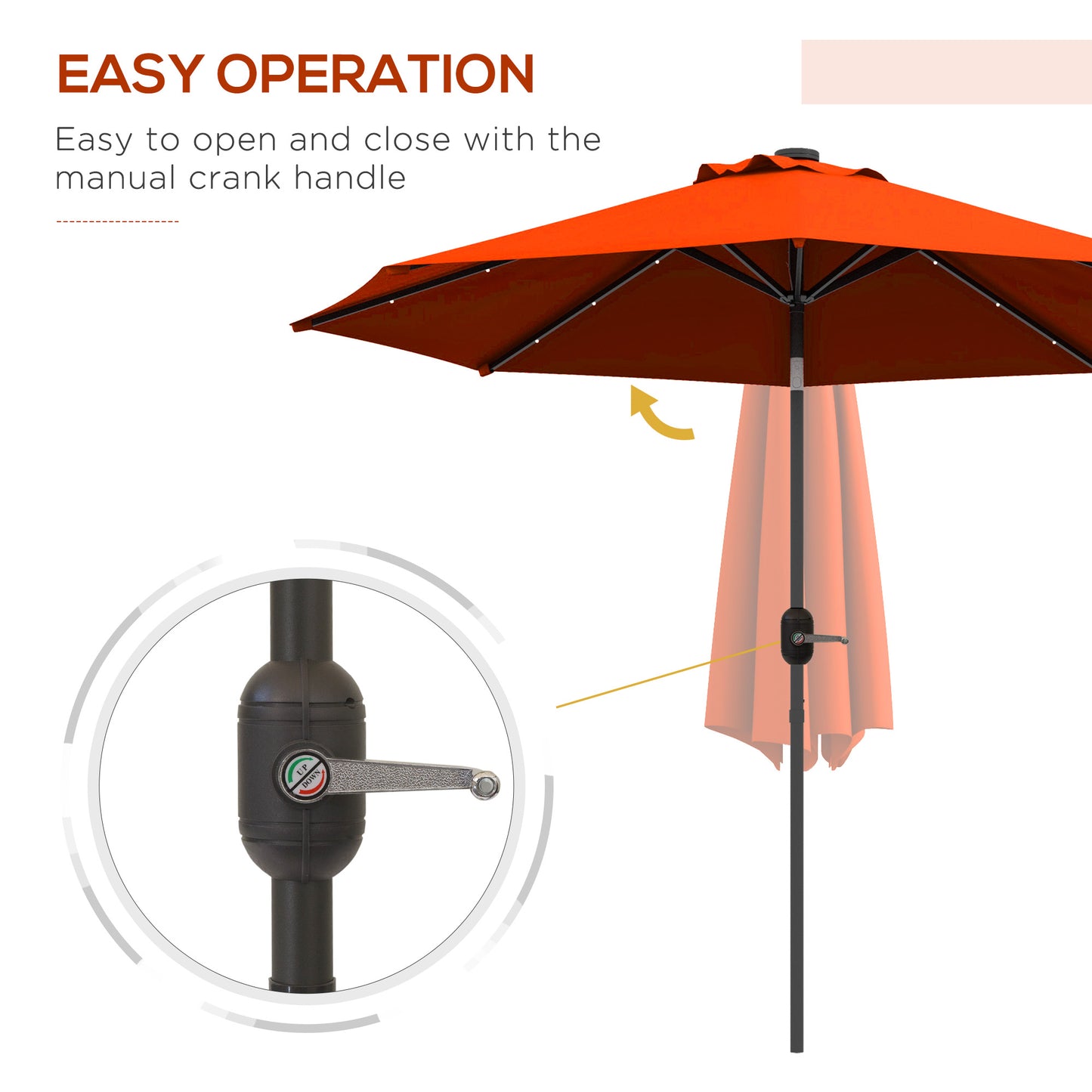 9ft Solar Patio Umbrella Outdoor Sunshade 24 LED Lights Tilt Canopy Orange