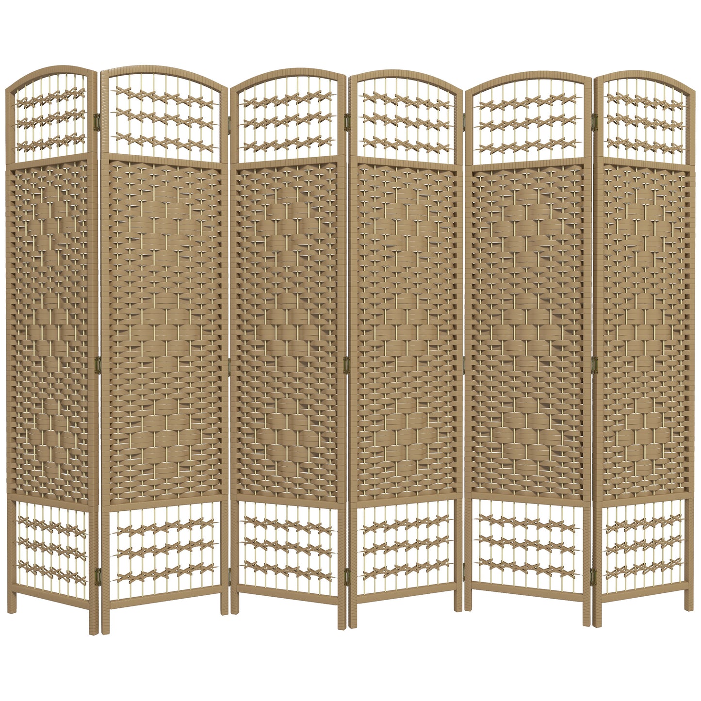 6 Panel Folding Room Divider, Portable Privacy Screen, Wave Fiber Room Partition for Home Office, Natural