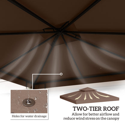 10' x 10' Square 2-Tier Gazebo Canopy Replacement Top Cover Outdoor Garden Sun Shade, Coffee