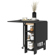 Folding Dining Table with Storage, Drop Leaf Kitchen Table for Small Spaces, Black