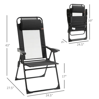 Set of 4 Camping Chairs, Outdoor Folding Lounge Chair Set with 5 Level Adjustable Backrest, Removable Headrest, Armrest for Camping, Backyard, Black