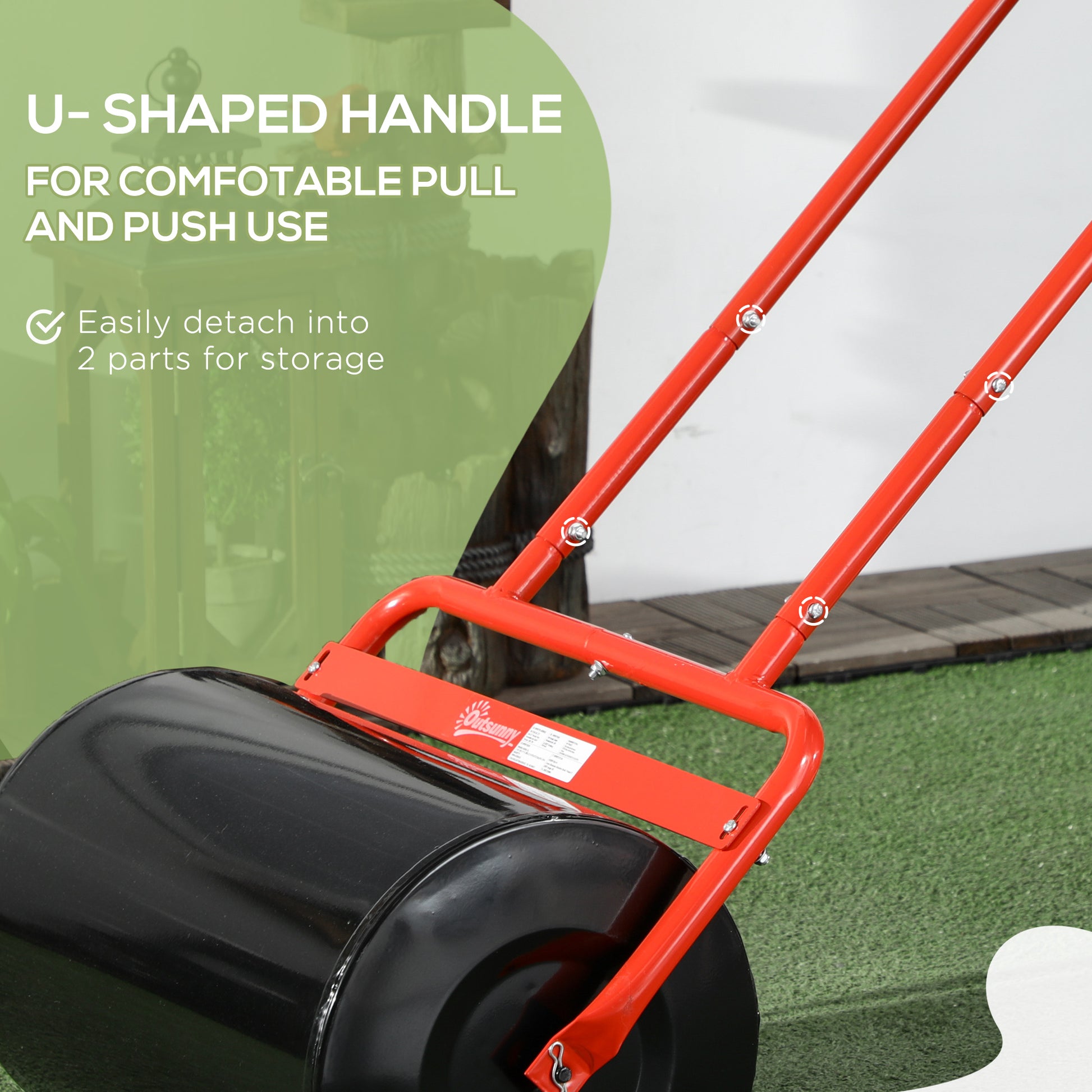 Heavy Duty Lawn Roller, 20" Push/Tow Behind Sod Roller, Grass Flattener Filled with 11gal Water/136lbs Sand, Red