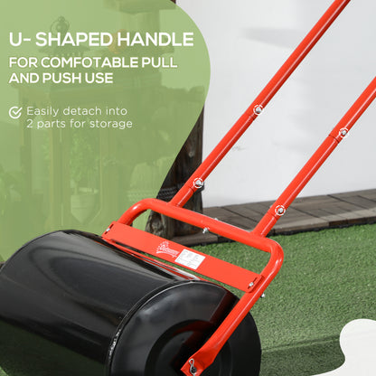 Heavy Duty Lawn Roller, 20" Push/Tow Behind Sod Roller, Grass Flattener Filled with 11gal Water/136lbs Sand, Red