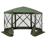 12' x 12' Hexagon Automatic Pop Up Screen Tents Camping Shelter Picnic Canopy Outdoor Sun Shade with Mesh Sidewalls and Carry Bag, Green