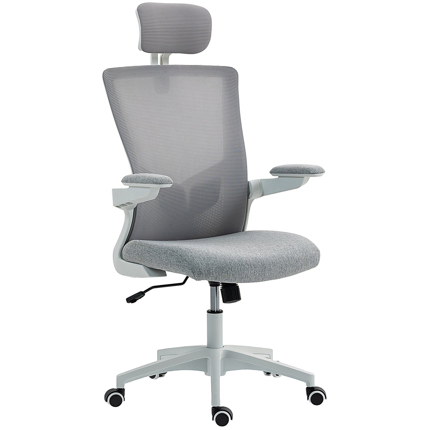 Ergonomic Office Chair, Swivel Desk Chair with Adjustable Lumbar Support, Headrest and Height, Flip-up Armrests, Grey