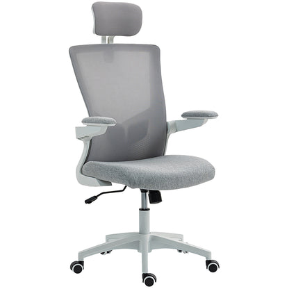 Ergonomic Office Chair, Swivel Desk Chair with Adjustable Lumbar Support, Headrest and Height, Flip-up Armrests, Grey