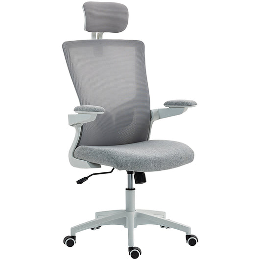 Ergonomic Office Chair, Swivel Desk Chair with Adjustable Lumbar Support, Headrest and Height, Flip-up Armrests, Grey