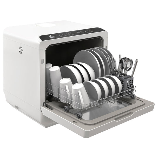 Portable Dishwasher, Counter Dishwasher with 4 Place Settings, 5 Washing Programs, Air-Dry Function, 6L Water Tank