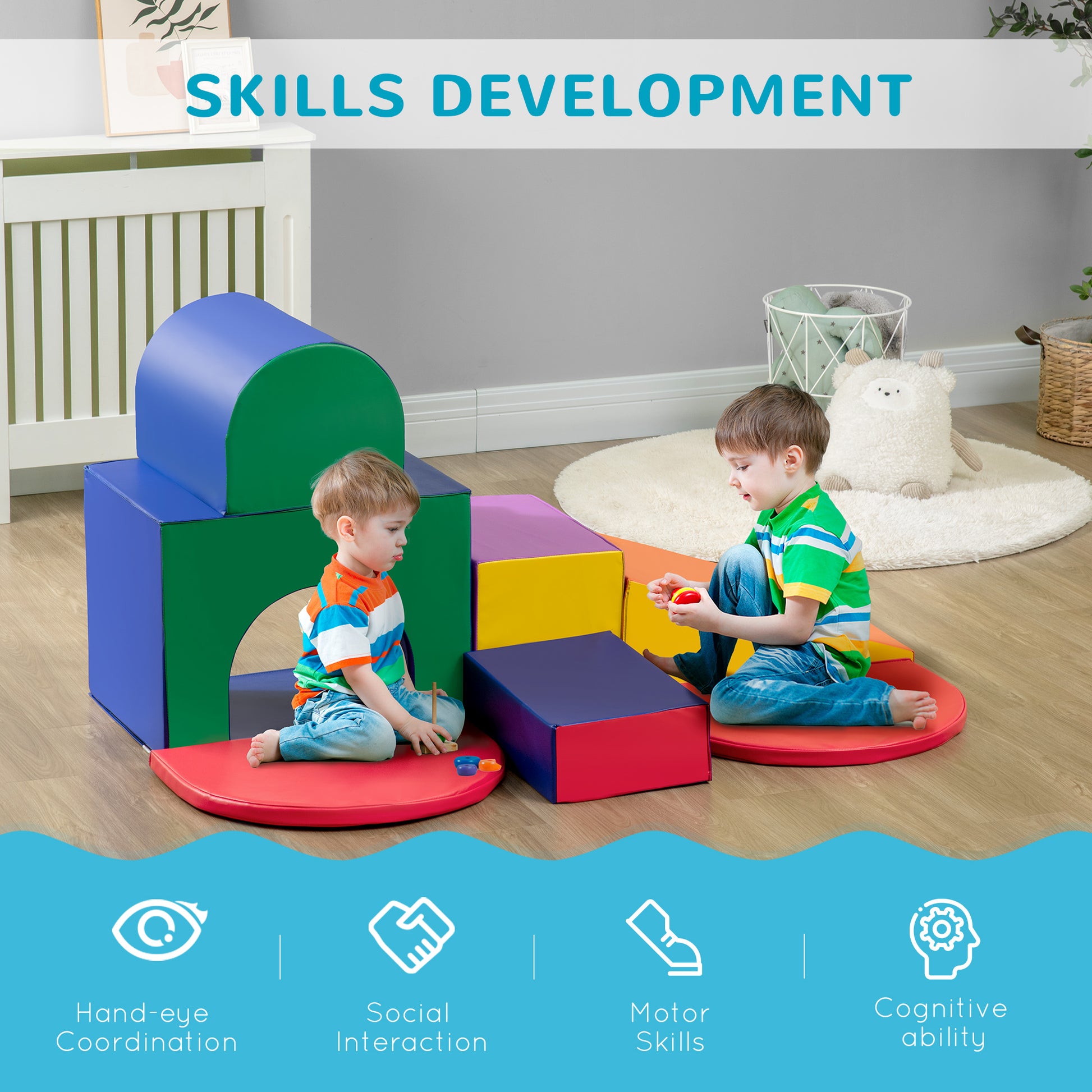 Qaba 7-piece Soft Play, Foam Climbing Blocks for Toddlers, Kids' Educational Climbing Crawling Toys, Kids Foam Play Set Stairs and Ramp, Multicolored