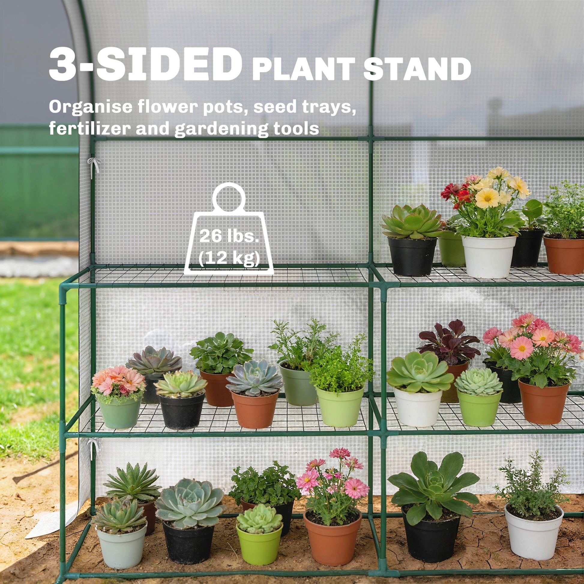 Walk-in Mini Greenhouse with Shelves, Portable Outdoor Greenhouse with Roll-up Door, 123 x 187 x 189 cm, White