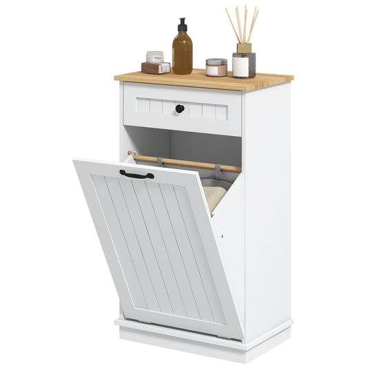 Laundry Cabinet with Removable Basket and Drawer, Tilt-Out Laundry Hamper for Bathroom, Living Room, White