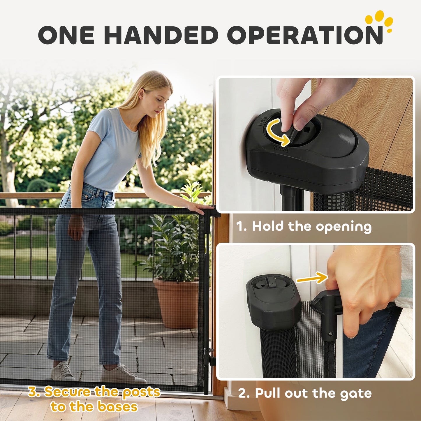 Retractable Dog Gate, 41" Tall, Extends to 122" Wide, Mesh Pet Gate with Single Hand Operation, for Stairs, Doorways