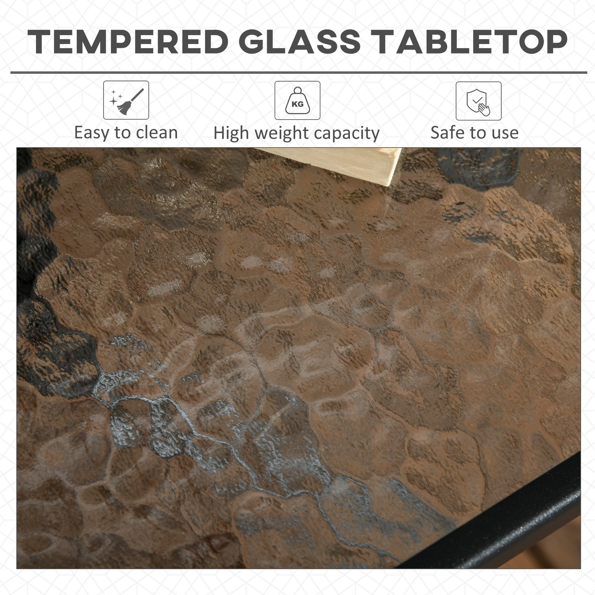 Square Patio Dining Table with Umbrella Hole Tempered Glass Top Outdoor Dining Table for Garden Balcony Black