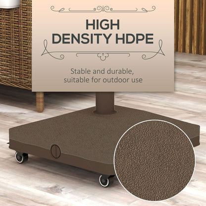 Square Parasol Base, Portable Umbrella Stand with Wheels, Water or Sand Filled, for Φ0.75" to Φ1.5" Poles, Brown