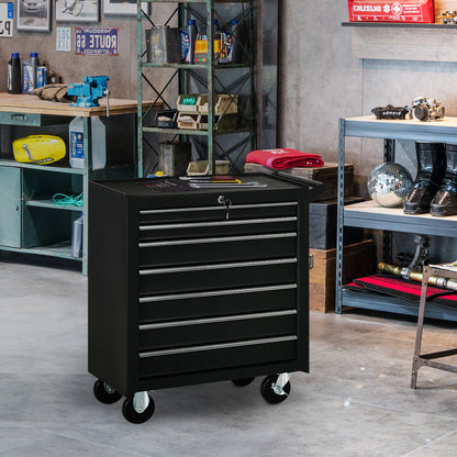 Mobile Lockable Toolbox, 7 Drawer Tool Chest, Storage Organizer with Handle for Workshop, Mechanics, Garage, Black