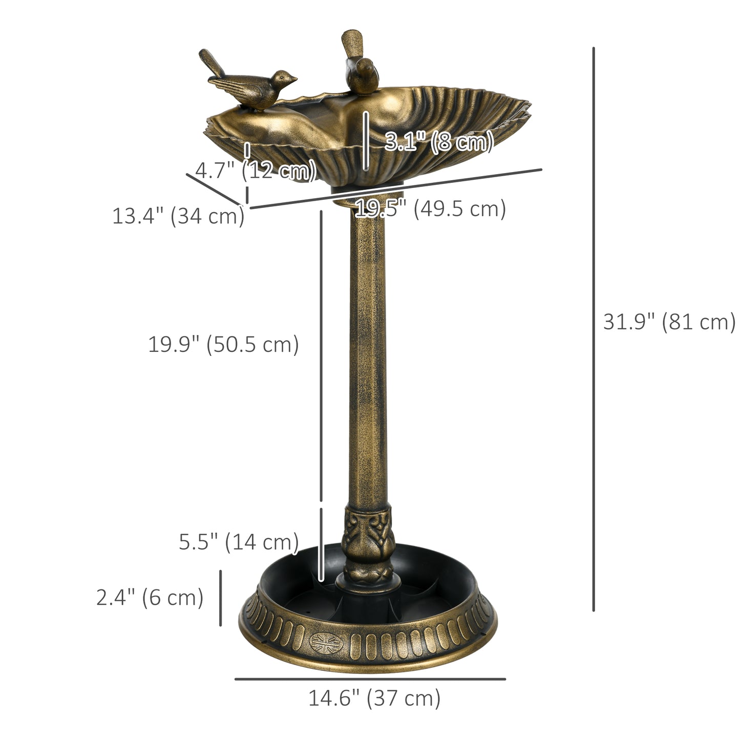 32" Bird Bath with Decorative Birds, Vintage Birdbath with Flower Planter Base for Garden, Bronze