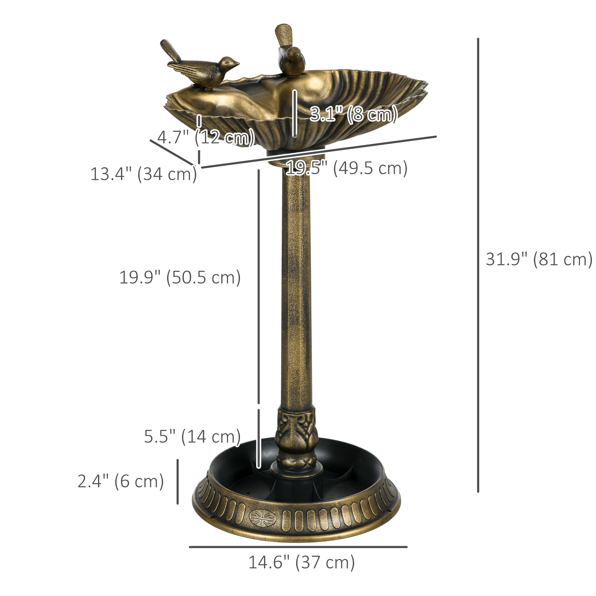 32" Bird Bath with Decorative Birds, Vintage Birdbath with Flower Planter Base for Garden, Bronze