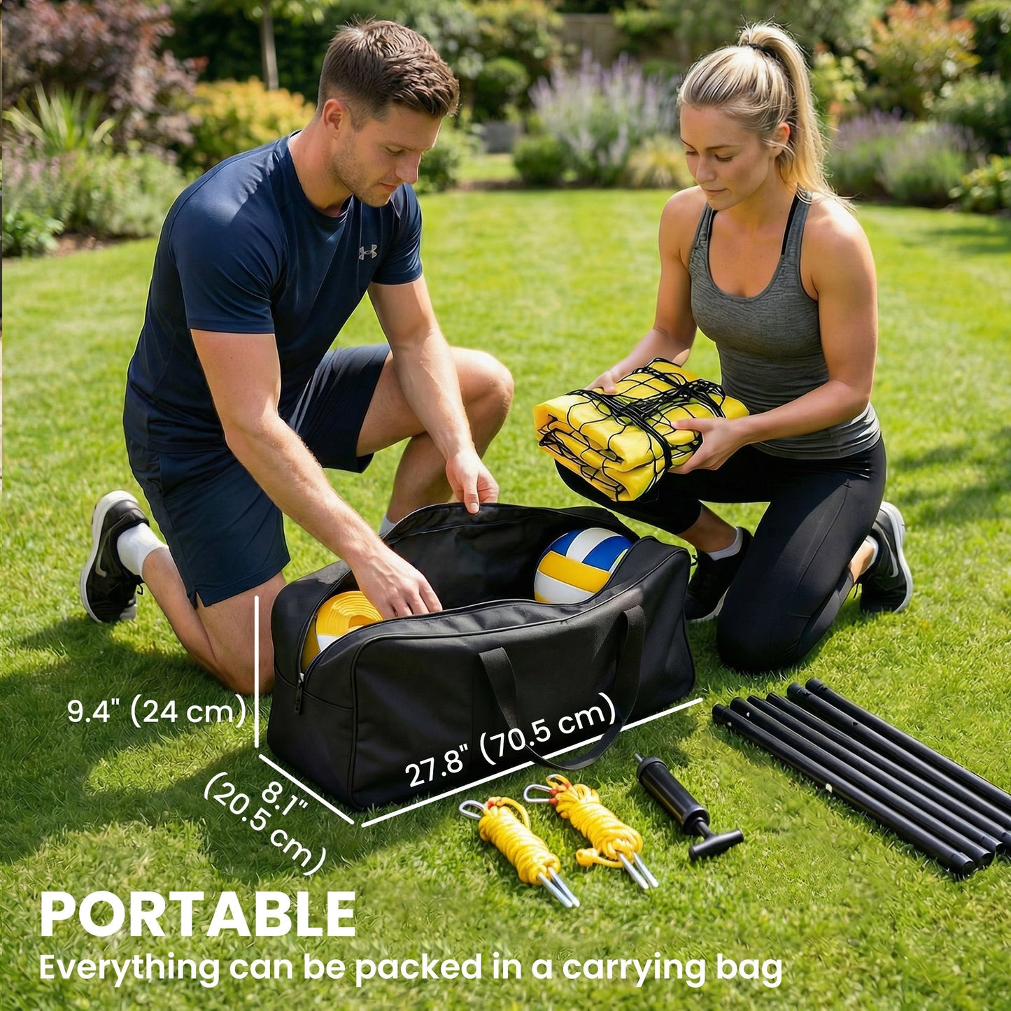 Soozier 31ft Portable Volleyball Net Set with Adjustable Height Steel Poles, Volleyball, Boundary Line and Carrying Bag