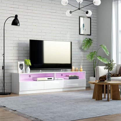 LED Lighted TV Stand for TVs up to 75", Modern TV Cabinet with Storage Drawers for Living Room, High Gloss White