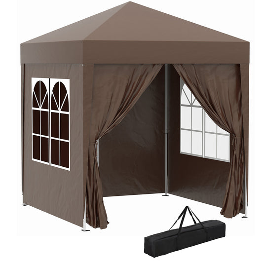 6.6'x6.6' Pop Up Canopy Tent with Sidewalls, Instant Sun Shelter Camping Gazebo with Carry Bag, Brown