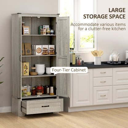 72" Farmhouse Pantry Cabinet with Adjustable Shelves, Kitchen Pantry Cabinet with 2 Doors, Distressed Light Grey