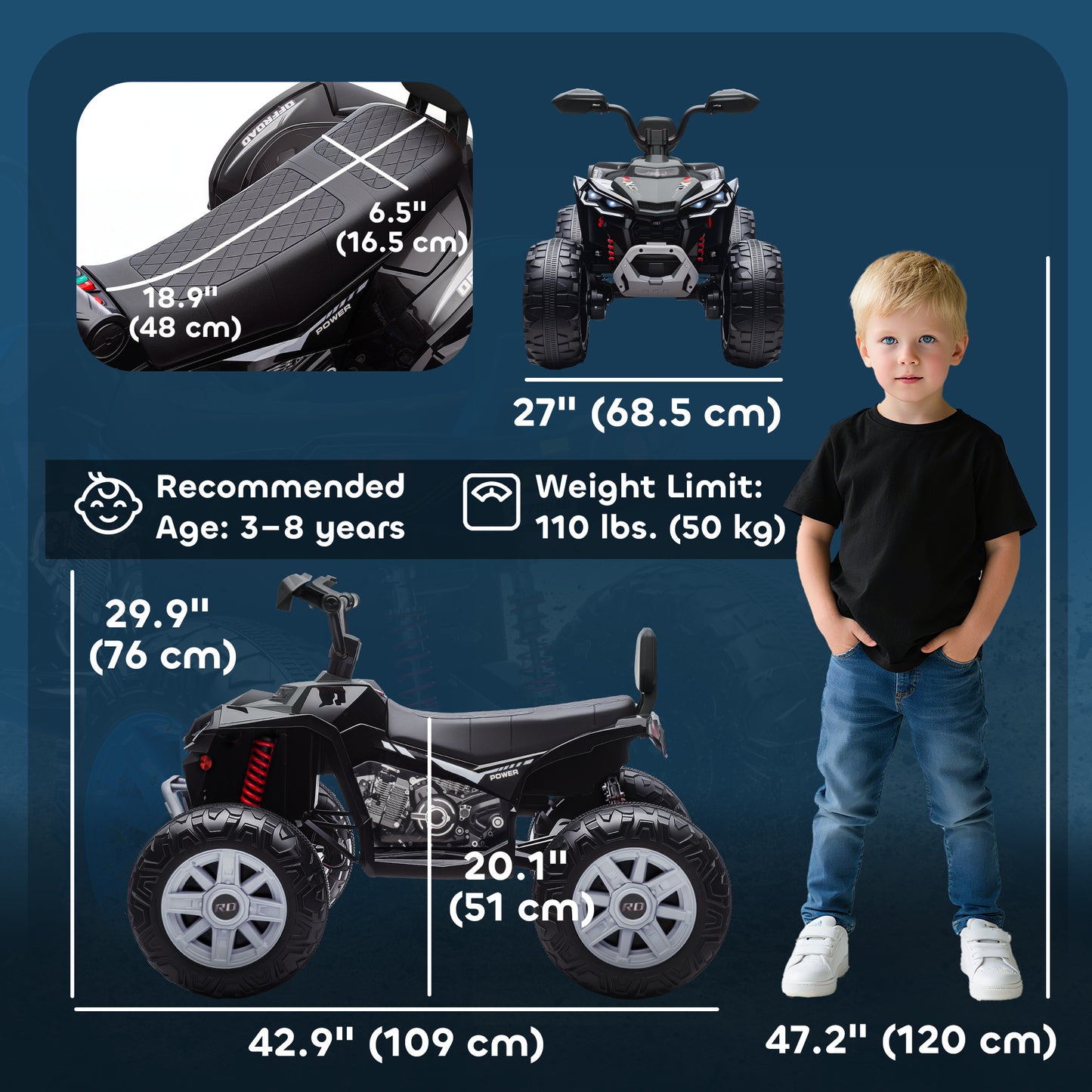 Qaba 2-Seater All-Terrain 4 Wheeler, 24V Kids ATV Ride-On, Electric Quad Car with Dual Motor, for Boys and Girls, Black